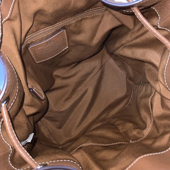 Coach Chalk & Saddle Mickie Leather Drawstring Bag - Picture 7 of 7